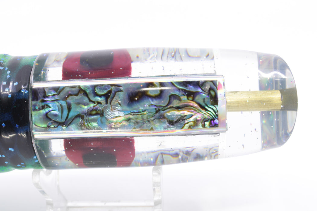 Tanigawa Lures Ice Blue Paua Shell Large Plunger 14" 10oz Skirted Black Dots-Blue Dots