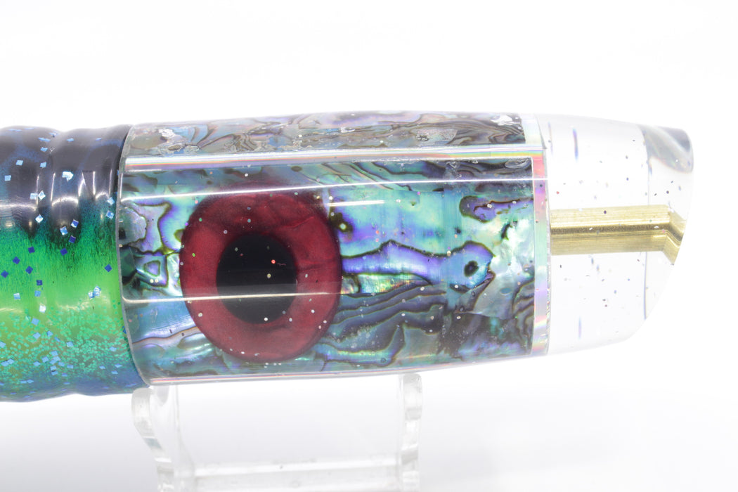 Tanigawa Lures Ice Blue Paua Shell Large Plunger 14" 10oz Skirted Black Dots-Blue Dots