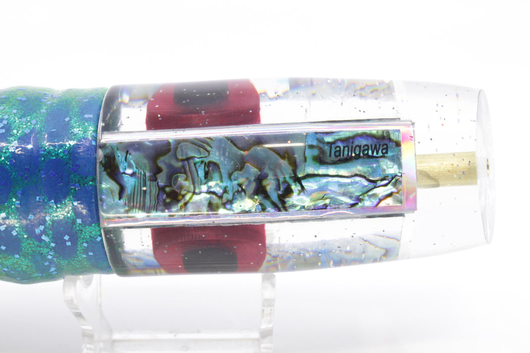 Tanigawa Lures Ice Blue Paua Shell Large Plunger 14" 10oz Skirted Black Dots-Blue Dots