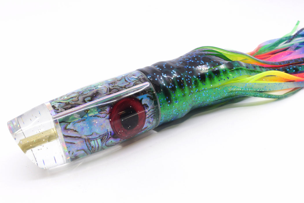 Tanigawa Lures Ice Blue Paua Shell Large Plunger 14" 10oz Skirted Black Dots-Blue Dots