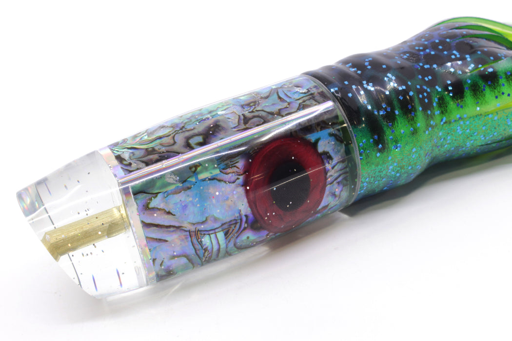 Tanigawa Lures Ice Blue Paua Shell Large Plunger 14" 10oz Skirted Black Dots-Blue Dots