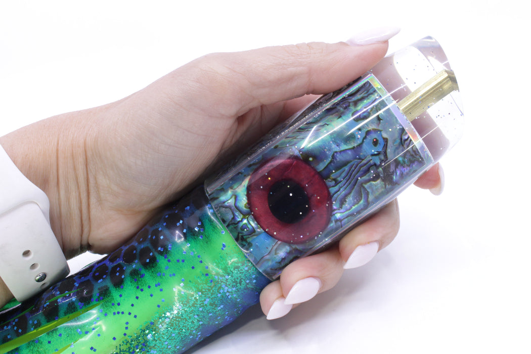 Tanigawa Lures Ice Blue Paua Shell Large Plunger 14" 10oz Skirted Black Dots-Blue Dots