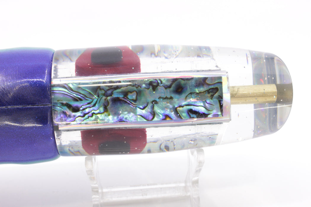 Tanigawa Lures Ice Blue Paua Shell Large Plunger 14" 8.8oz Fire Tailz Vinyl Blueberry