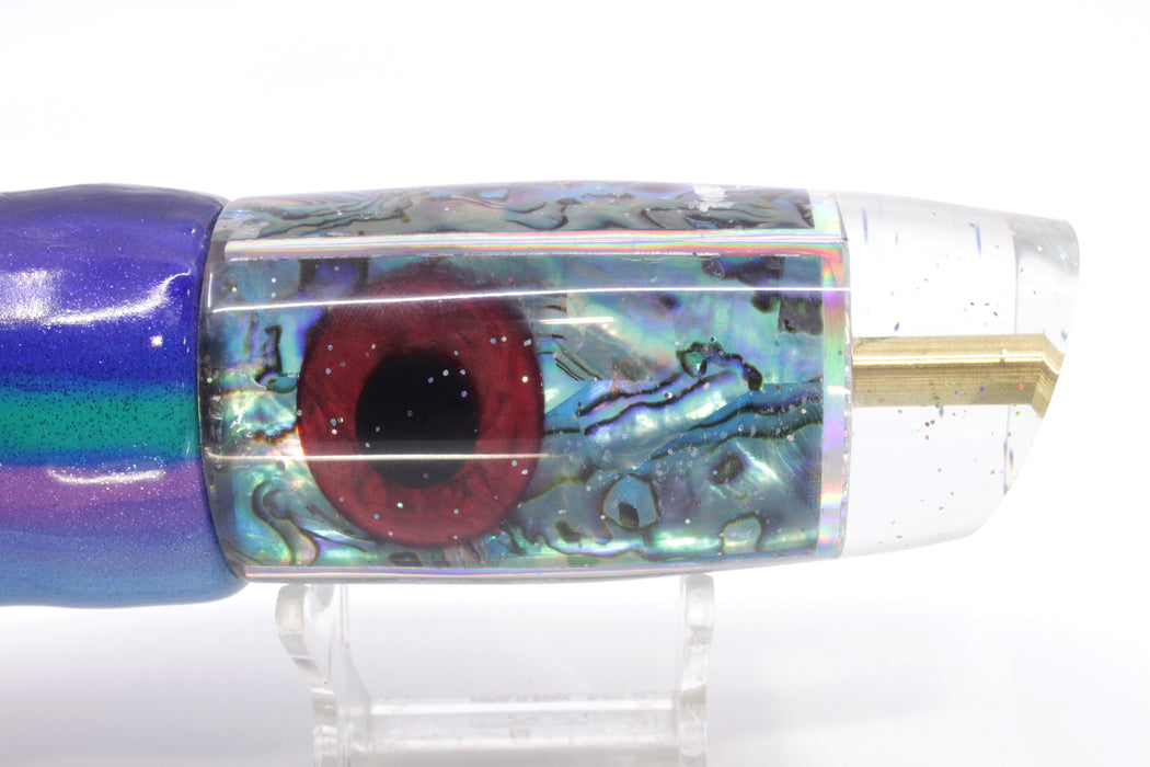 Tanigawa Lures Ice Blue Paua Shell Large Plunger 14" 8.8oz Fire Tailz Vinyl Blueberry