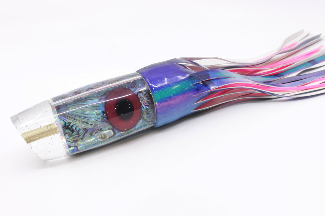 Tanigawa Lures Ice Blue Paua Shell Large Plunger 14" 8.8oz Fire Tailz Vinyl Blueberry