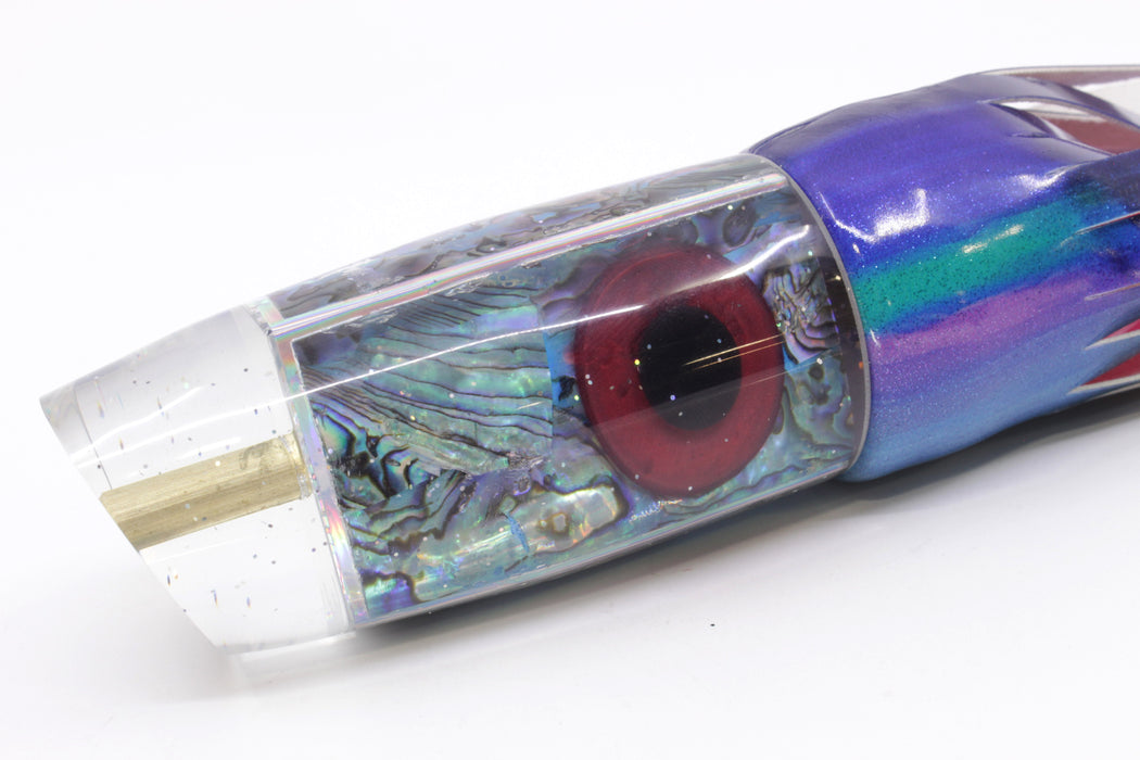 Tanigawa Lures Ice Blue Paua Shell Large Plunger 14" 8.8oz Fire Tailz Vinyl Blueberry