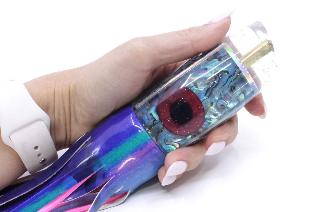 Tanigawa Lures Ice Blue Paua Shell Large Plunger 14" 8.8oz Fire Tailz Vinyl Blueberry