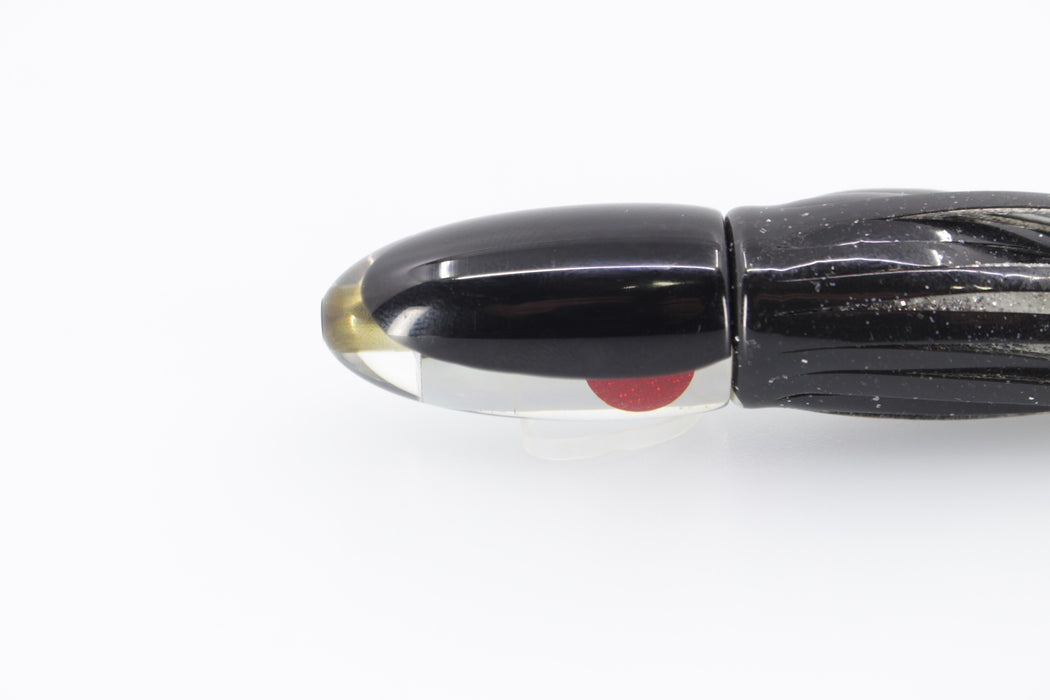 Koya Lures Mirrored Black Back Red Eye Bullet 4.5" 1.3oz Skirted Black-Clear-Silver