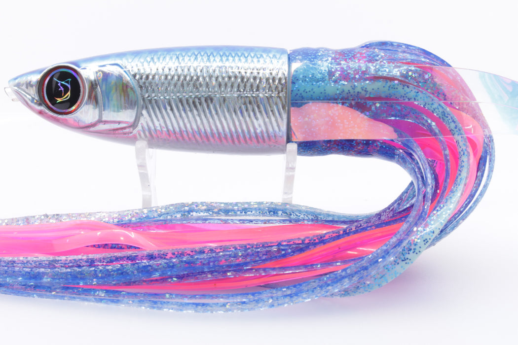 Bonze Lures Silver Rainbow Blue Dot Back Weapon X 12" 9.8oz Skirted with Wings