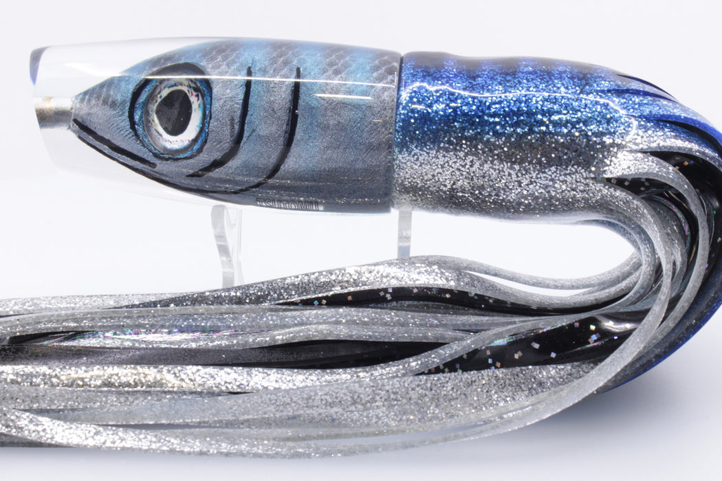 Tsutomu Lures "Jail Bird" Fish Head Ante Plunger 12" 9.7oz Skirted Blue Aurora