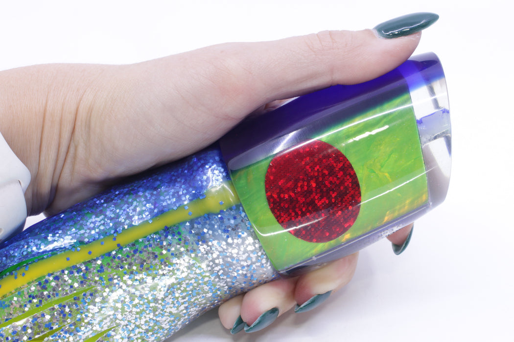 Marlin Magic Lime Green MOP Blue Back Red Eyes Large Ruckus 14" 13oz Skirted Blue-Silver