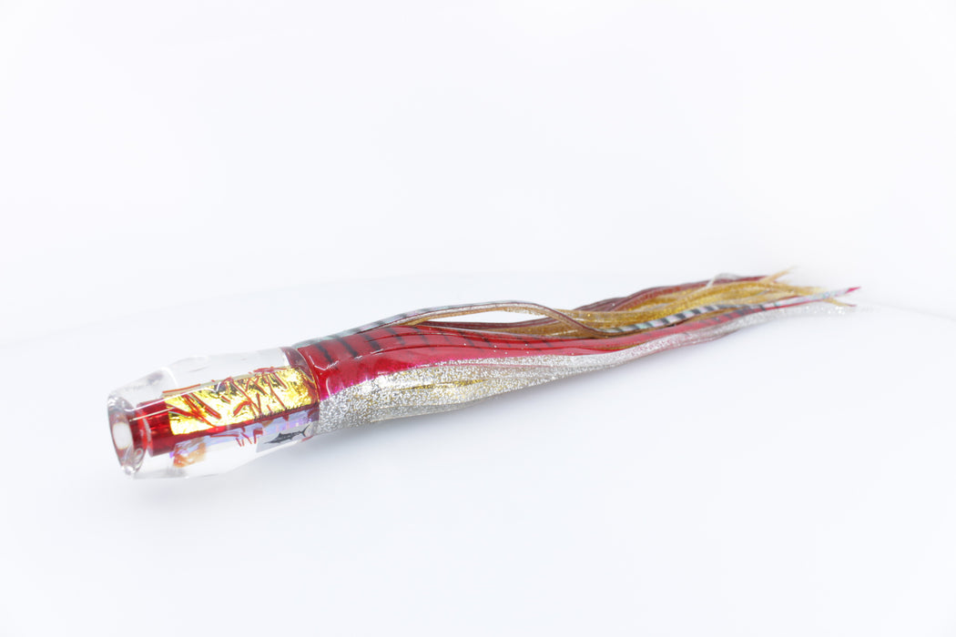 Aloha Lures Gold Dichro Red Rainbow Cooler Bait 9" 5oz Skirted Red Aurora