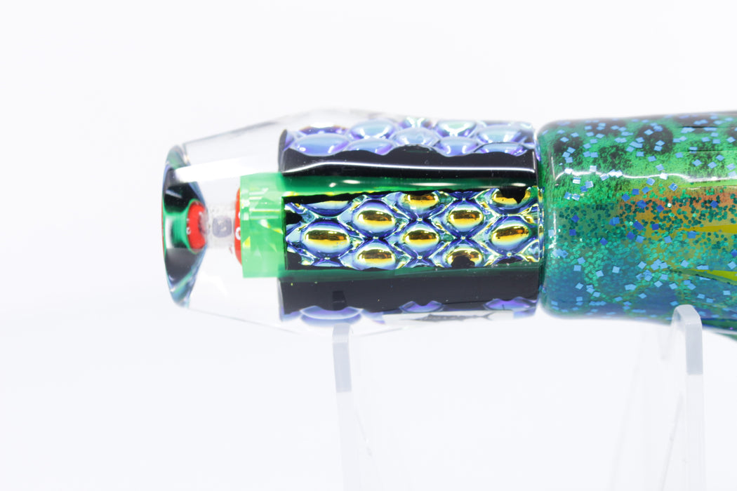 Aloha Lures Blue-Yellow Dichro Green Rainbow Cooler Bait 9" 5oz Skirted