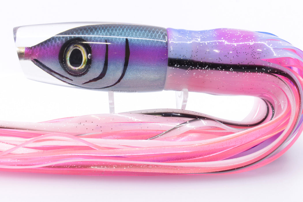 Tsutomu Lures Black-Blue-Fuchsia Fish Head Ante Plunger 12" 9.7oz Skirted Gay Bob