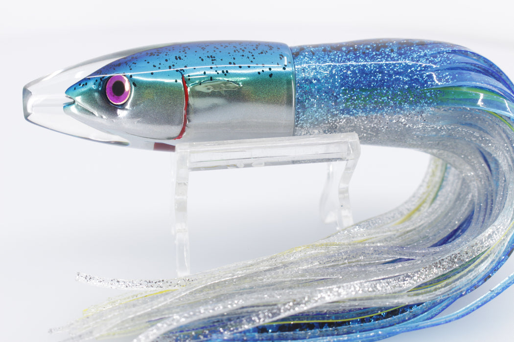 JB Signature Lures Deadly Ice Blue-Yellow-Silver Small Barrel Bomb 7" 3.5oz Skirted