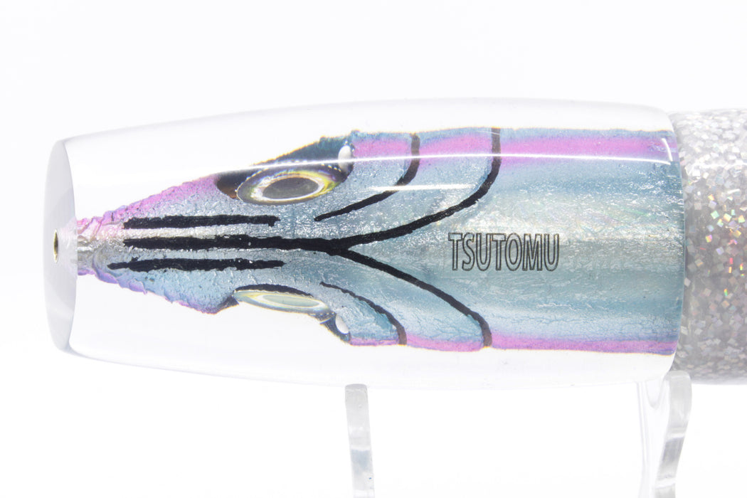 Tsutomu Lures Black-Blue-Lavender Fish Head Ante Plunger 12" 9.7oz Skirted Black Dots