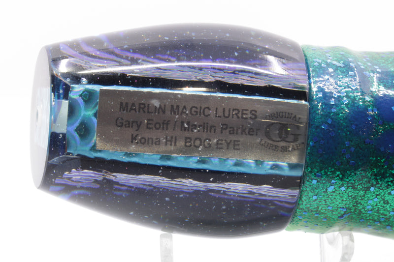 Marlin Magic Ice Blue-Akule Lava Black Back Bog Eye 14" 11oz Skirted Black Dot-Blue Dot