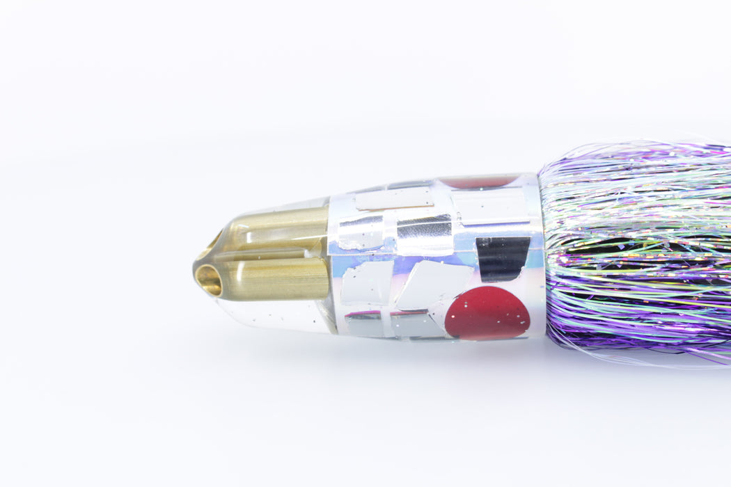 Tanigawa Lures Rainbow Cracked Glass 2-Hole Bullet 9"+ 8.5oz Skirted + Flashabou #1