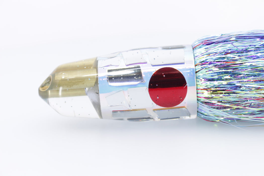 Tanigawa Lures Rainbow Cracked Glass 2-Hole Bullet 9"+ 8.5oz Skirted + Flashabou #2