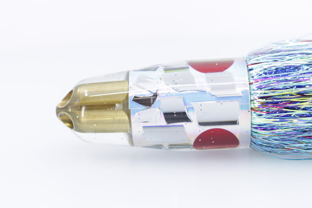 Tanigawa Lures Rainbow Cracked Glass 2-Hole Bullet 9"+ 8.5oz Skirted + Flashabou #2