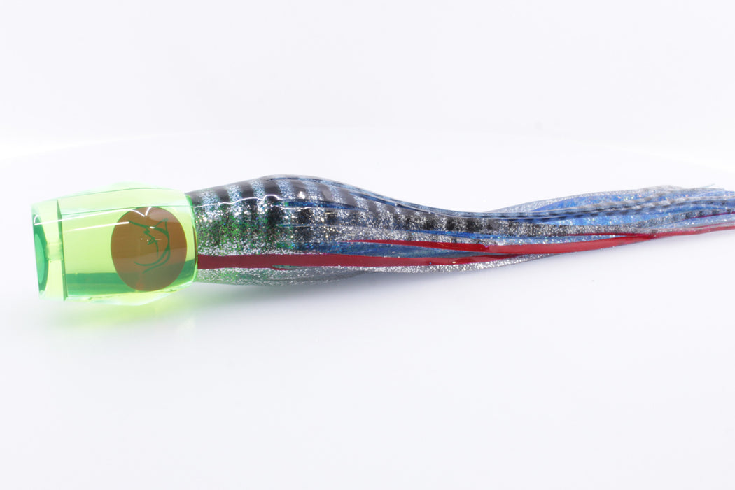 Bonze Lures Chartreuse Mirrored Red Eyes Trojan 10" 5.5oz Silver-Black Stripes/Blue