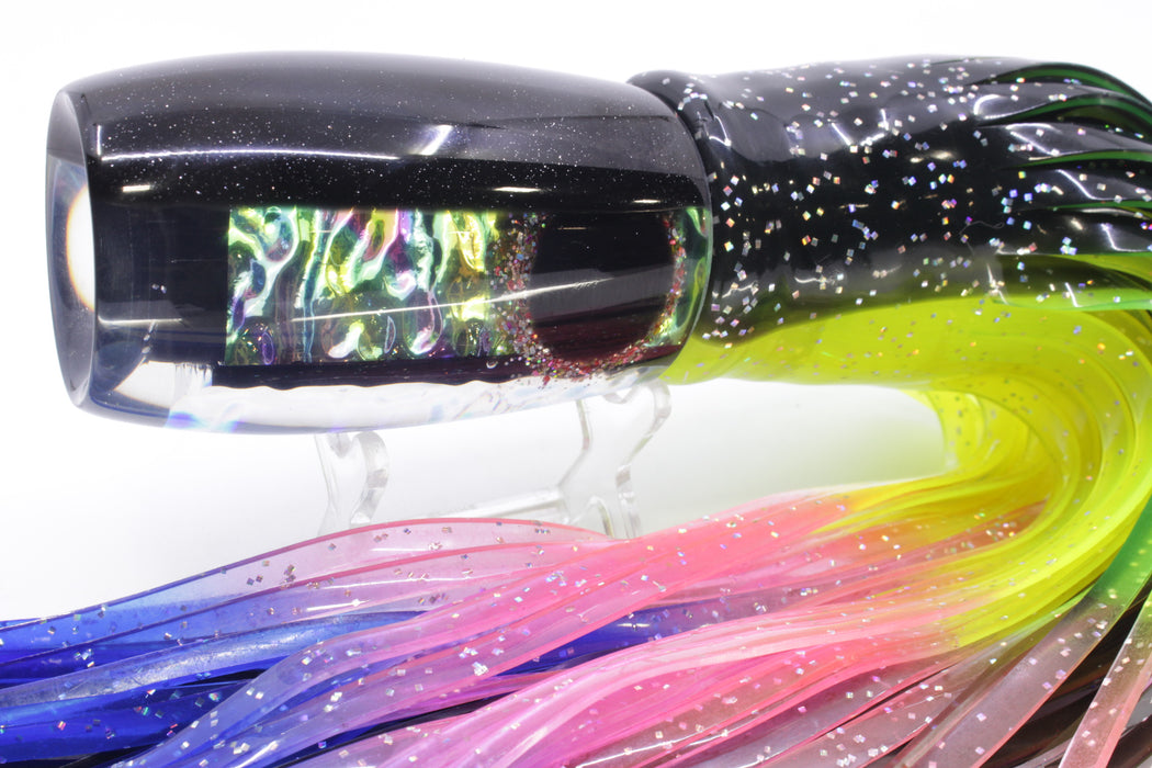 Coggin Lures Green Rainbow Dichro Black Back 4-Hole Maui Plunger Invert 14" 11.5oz Skirted