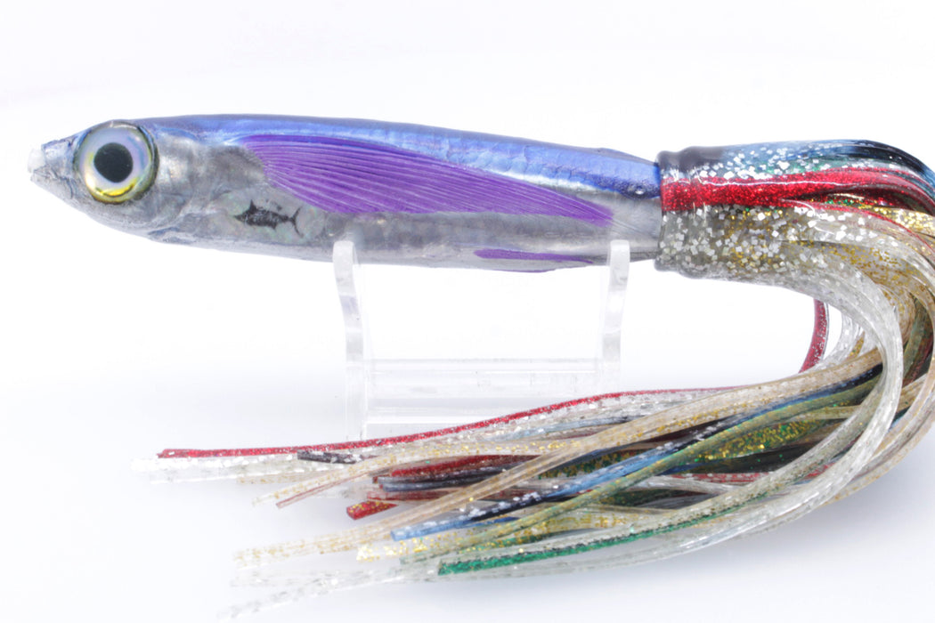 Aloha Lures Silver Rainbow Blue Back Purple Fins Slapstick 5" 5.8oz Double Skirted Evil