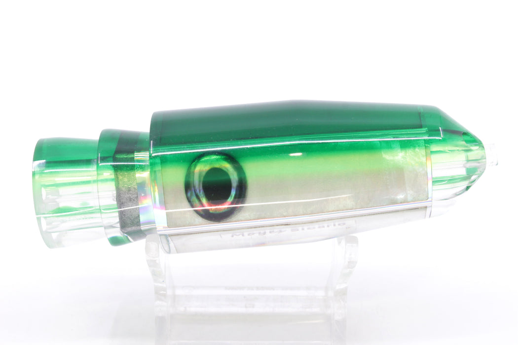 Moyes Lures White MOP Green-Chartreuse Back Taxi Eyes 4-Hole Medium Sicario Bullet 10" 6.3oz