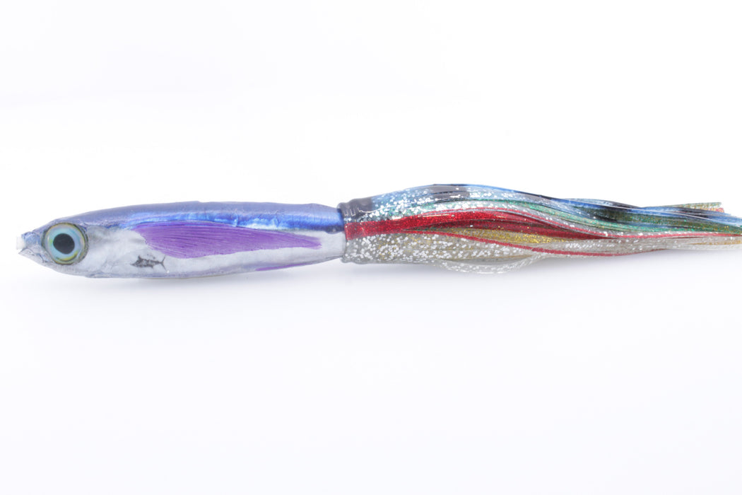 Aloha Lures Silver Rainbow Blue Back Purple Fins Slapstick 5" 5.8oz Double Skirted Evil