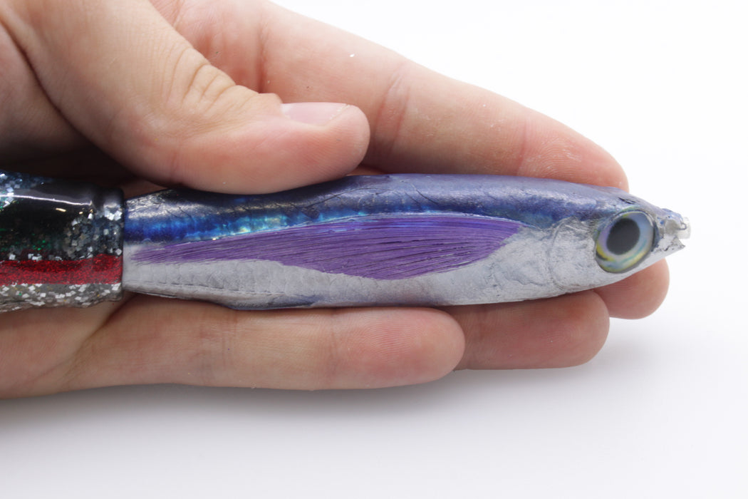 Aloha Lures Silver Rainbow Blue Back Purple Fins Slapstick 5" 5.8oz Double Skirted Evil