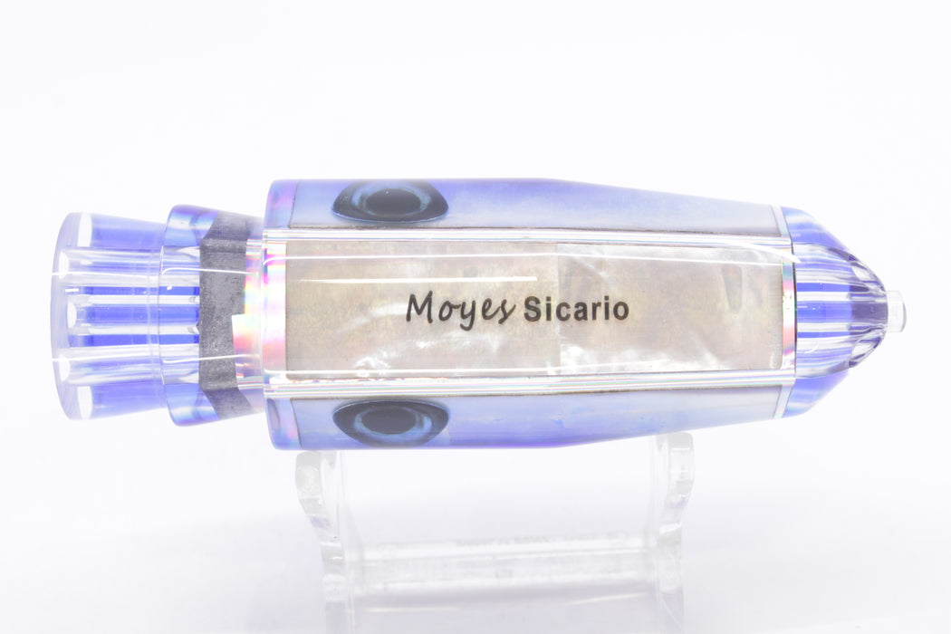 Moyes Lures White MOP Blue Back Taxi Eyes 4-Hole Medium Sicario Bullet 10" 6.3oz