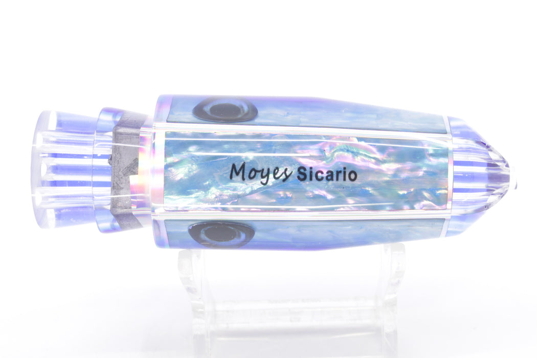Moyes Lures Rainbow MOP Blue Back Taxi Eyes 4-Hole Medium Sicario Bullet 10" 6.3oz