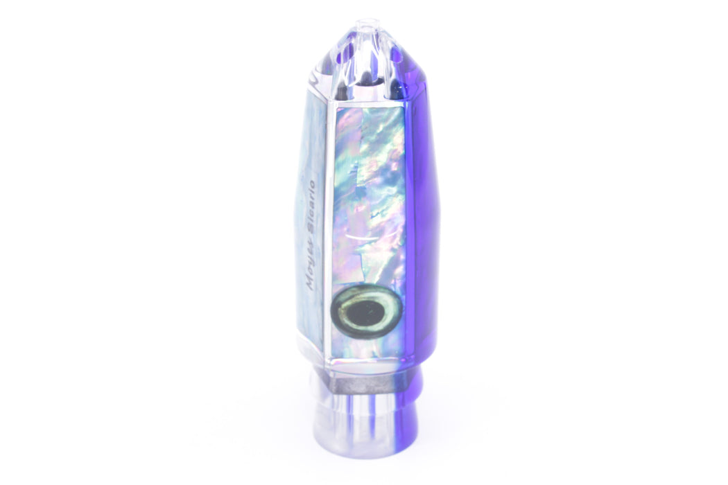 Moyes Lures Rainbow MOP Blue Back Taxi Eyes 4-Hole Medium Sicario Bullet 10" 6.3oz