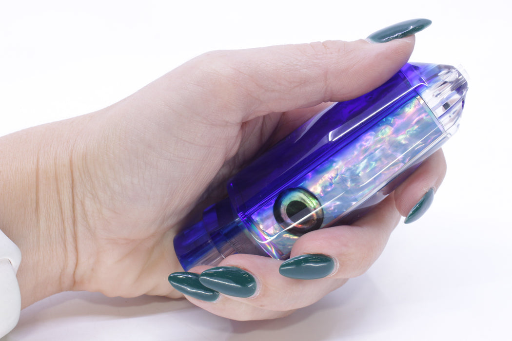 Moyes Lures Rainbow MOP Blue Back Taxi Eyes 4-Hole Medium Sicario Bullet 10" 6.3oz