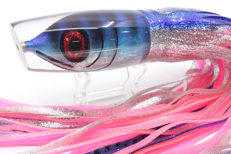 Tsutomu Lures "Jail Bird" Fish Head Ante Plunger 12" 9.7oz Skirted Blue Aurora/Pink