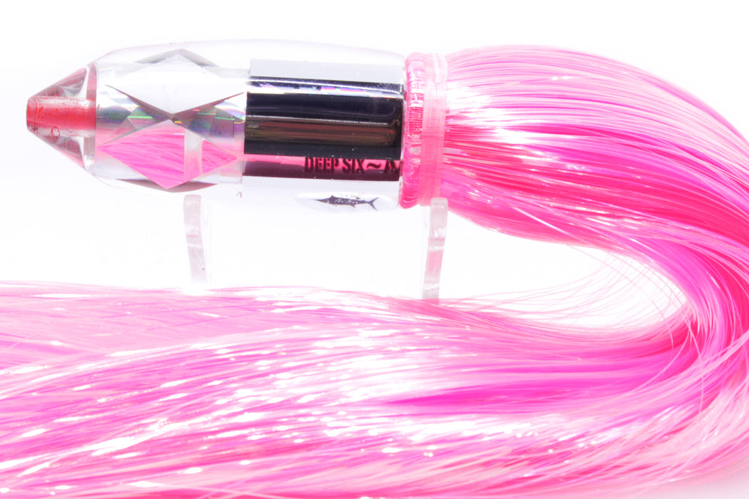 Aloha Lures Clear Mirrored Silver Rainbow Deep Six 9" 6oz Strobez Pink/White