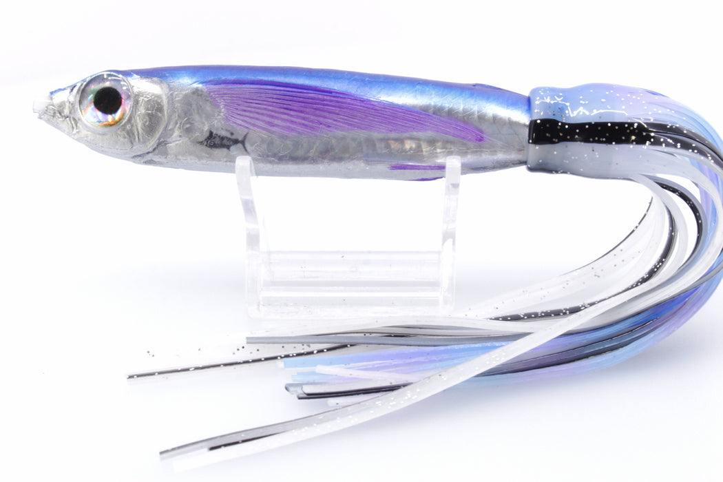 Aloha Lures Silver Rainbow Blue Back Purple Fins Slapstick 5" 5.5oz Skirted Gay Bob