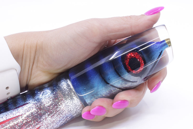 Tsutomu Lures "Jail Bird" Fish Head Ante Plunger 12" 9.7oz Skirted Blue Aurora/Pink