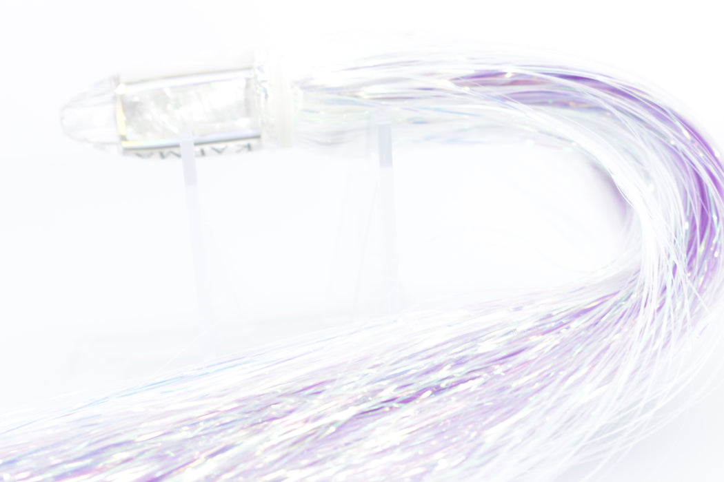 Koya Lures White MOP Karma 4-Hole Bullet 4.5" 1.5oz Flashabou White-Purple