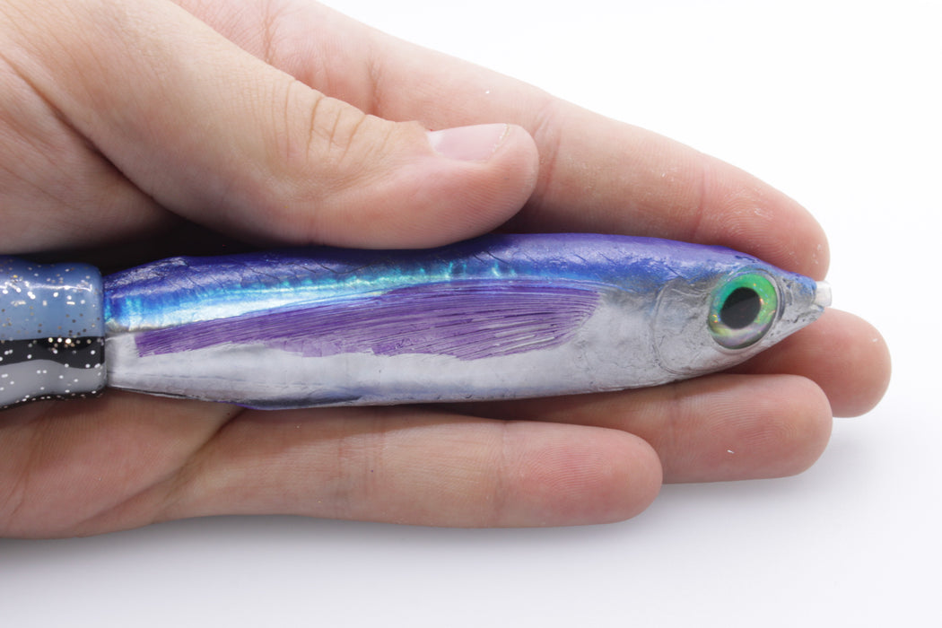 Aloha Lures Silver Rainbow Blue Back Purple Fins Slapstick 5" 5.5oz Skirted Gay Bob