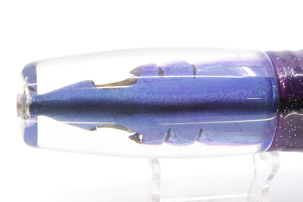 Tsutomu Lures Black-Blue-Purple Fish Head Ante Plunger 12" 9.7oz Skirted Purple-Blue