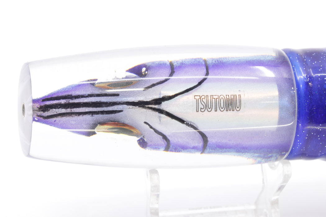 Tsutomu Lures Black-Blue-Purple Fish Head Ante Plunger 12" 9.7oz Skirted Purple-Blue