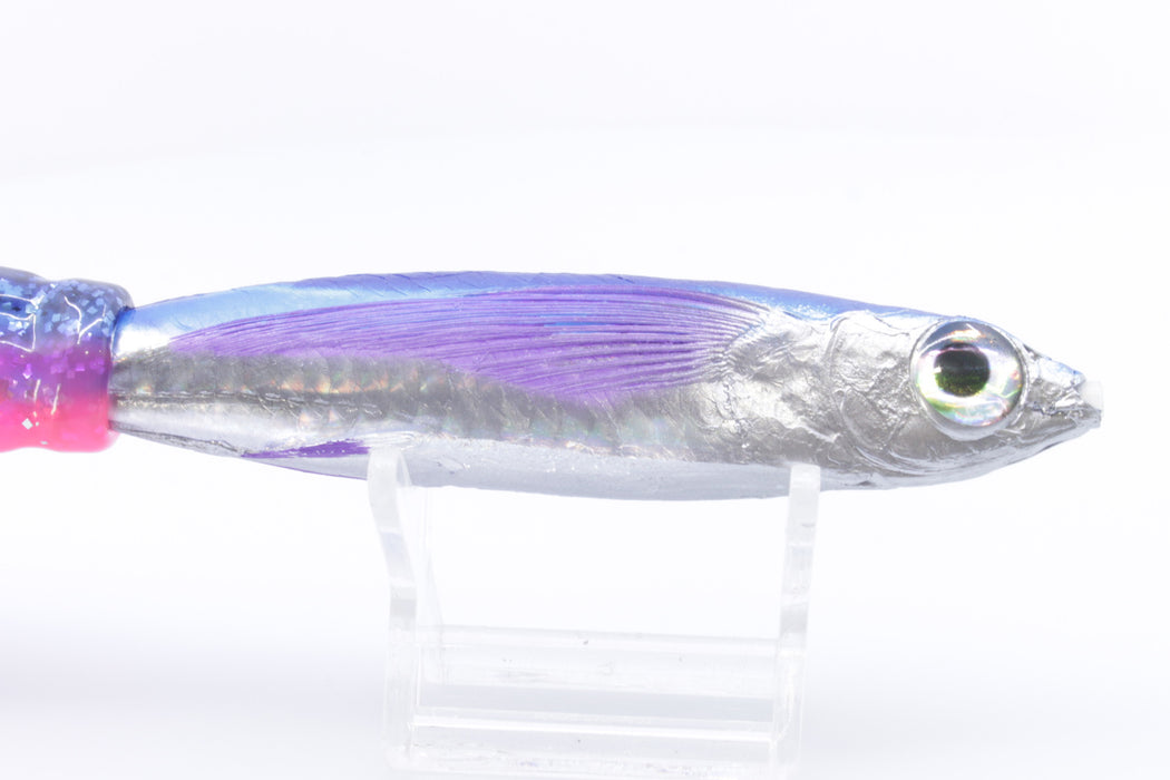 Aloha Lures Silver Rainbow Blue Back Purple Fins Slapstick 5" 5.5oz Skirted Blue-Pink