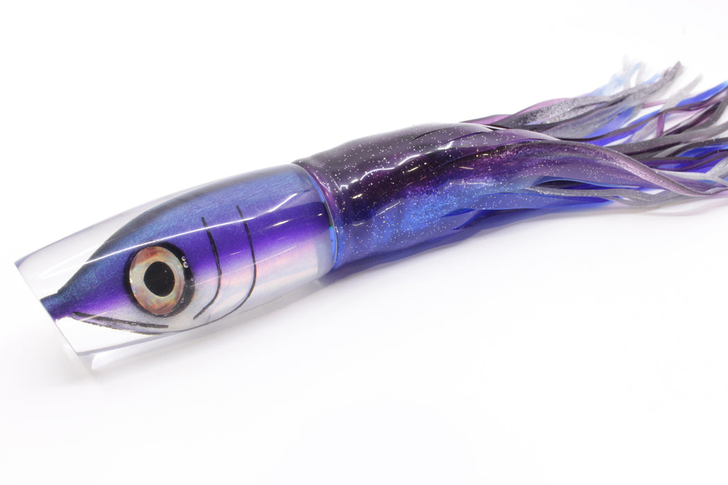 Tsutomu Lures Black-Blue-Purple Fish Head Ante Plunger 12" 9.7oz Skirted Purple-Blue