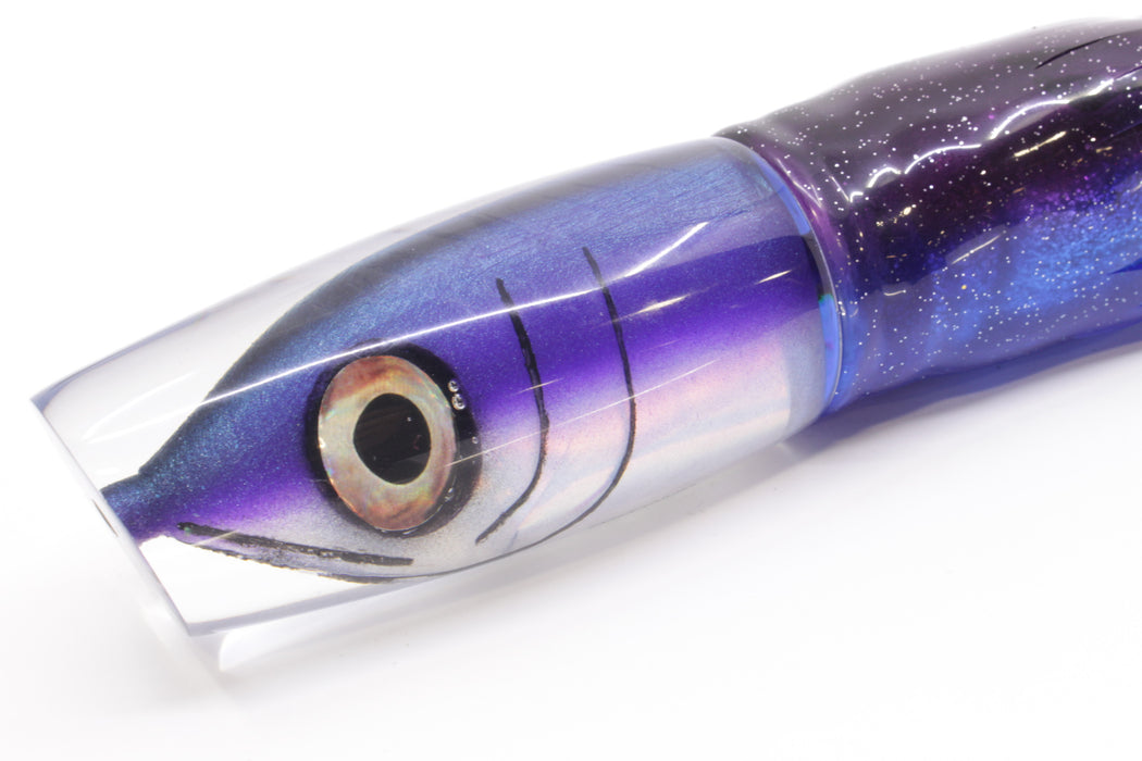 Tsutomu Lures Black-Blue-Purple Fish Head Ante Plunger 12" 9.7oz Skirted Purple-Blue