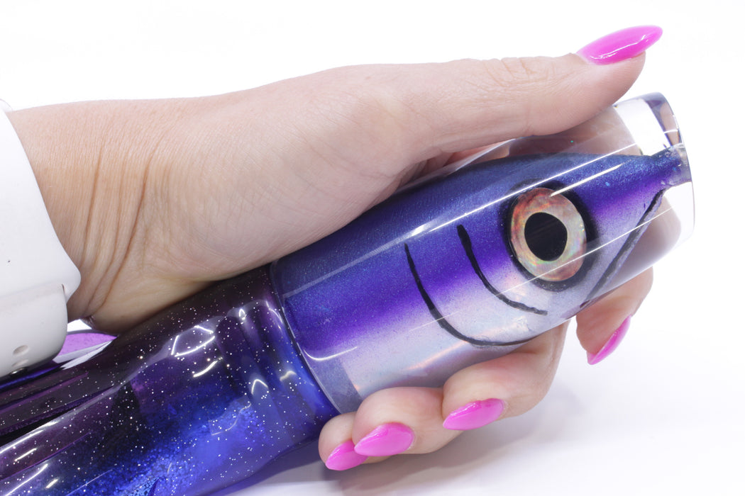 Tsutomu Lures Black-Blue-Purple Fish Head Ante Plunger 12" 9.7oz Skirted Purple-Blue