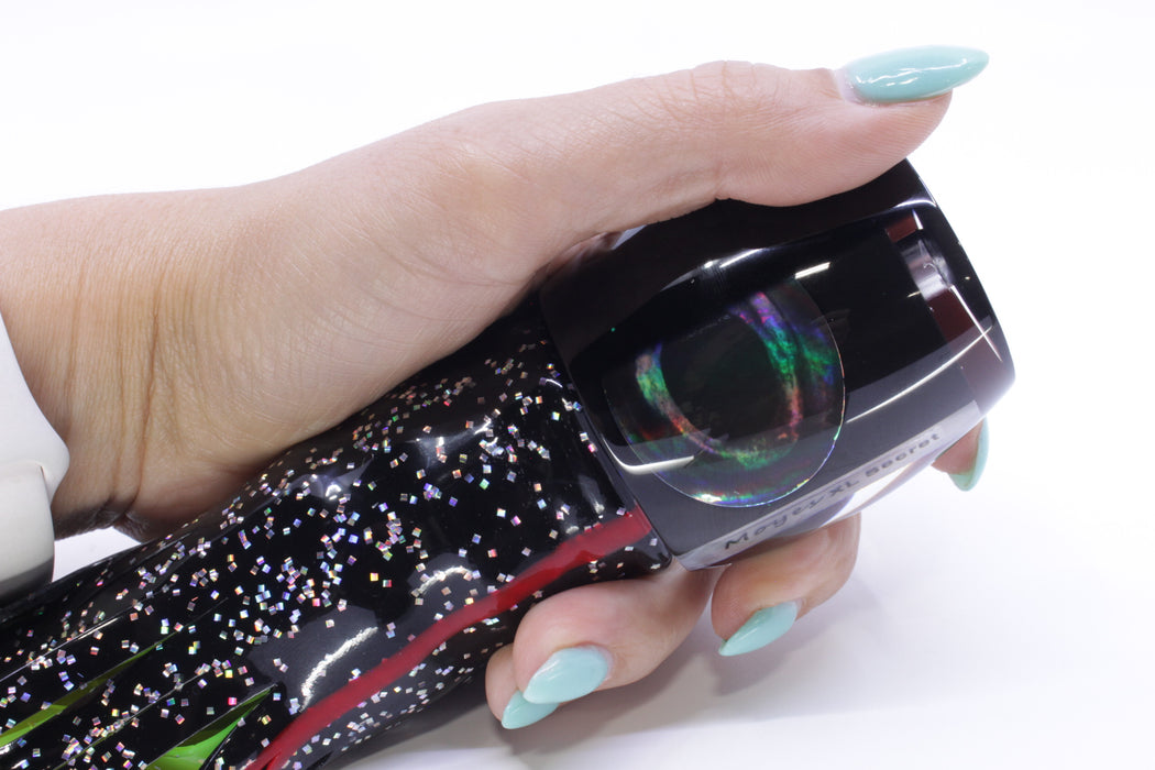 Moyes Lures Black Pearl Black Back XL Secret 14" 9oz Skirted Black/Rainbow