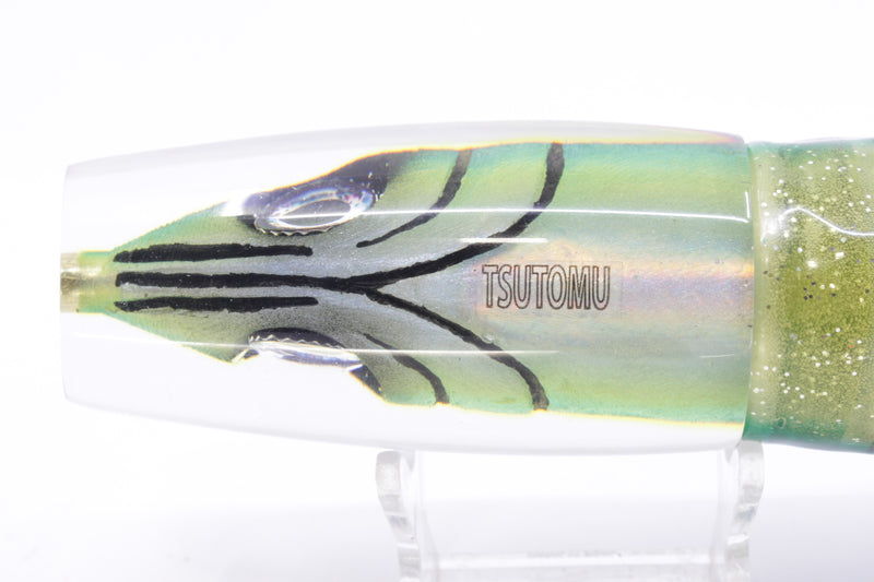 Tsutomu Lures Black-Green-Yellow Fish Head Ante Plunger 12" 9.7oz Skirted Blue-Yellow