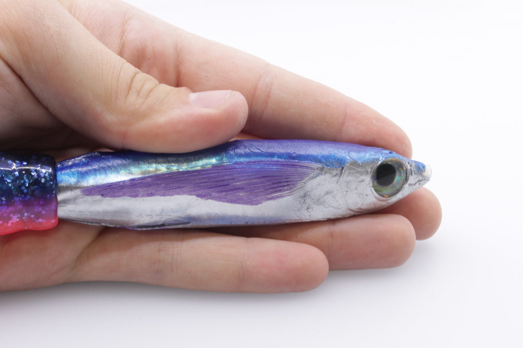 Aloha Lures Silver Rainbow Blue Back Purple Fins Slapstick 5" 5.5oz Skirted Blue-Pink