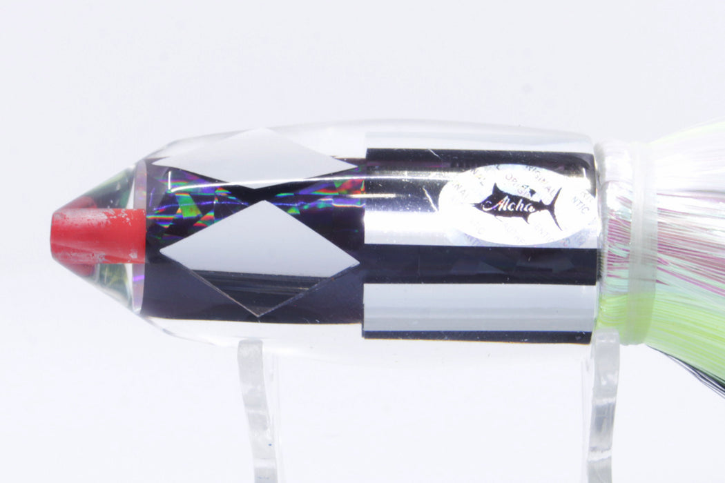 Aloha Lures Clear Mirrored Black Rainbow Deep Six 9" 6oz Strobez Black-Yellow-White